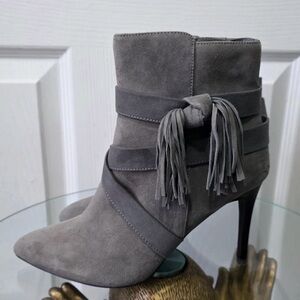 Marks & Spencer Gray Suede Heeled Boots with Fringe